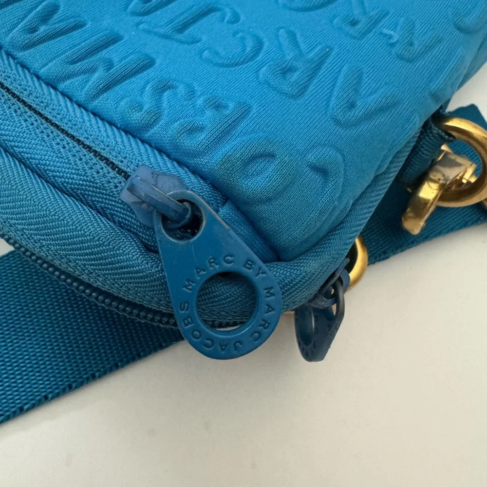 Marc by Marc Jacobs Embossed Blue Neoprene Laptop Bag Crossbody